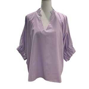 Harshman Medina Blouse Lilac Purple Cotton V-Neck Oversized Top Womens Medium